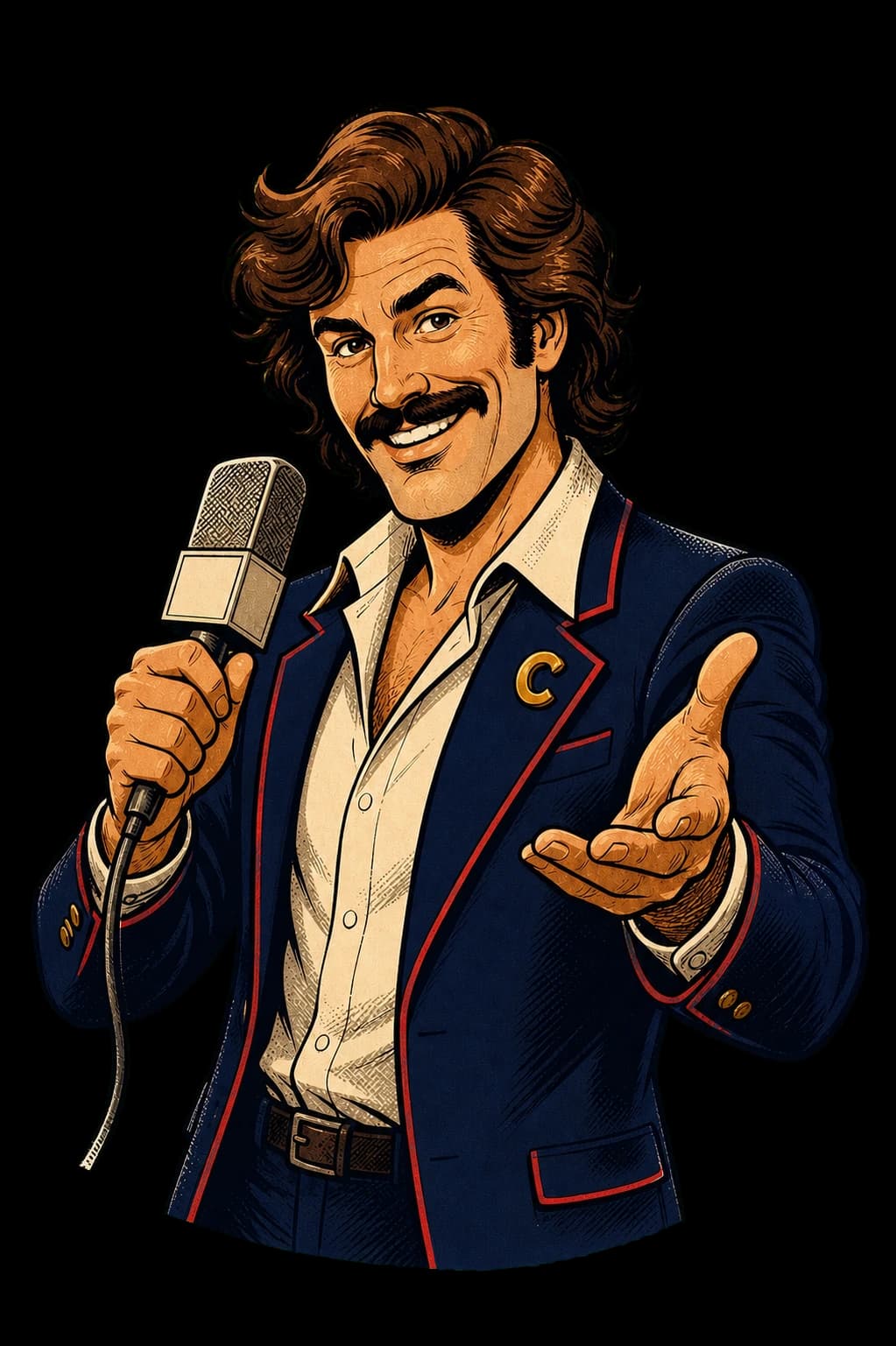 Chuck, the host, holding a microphone