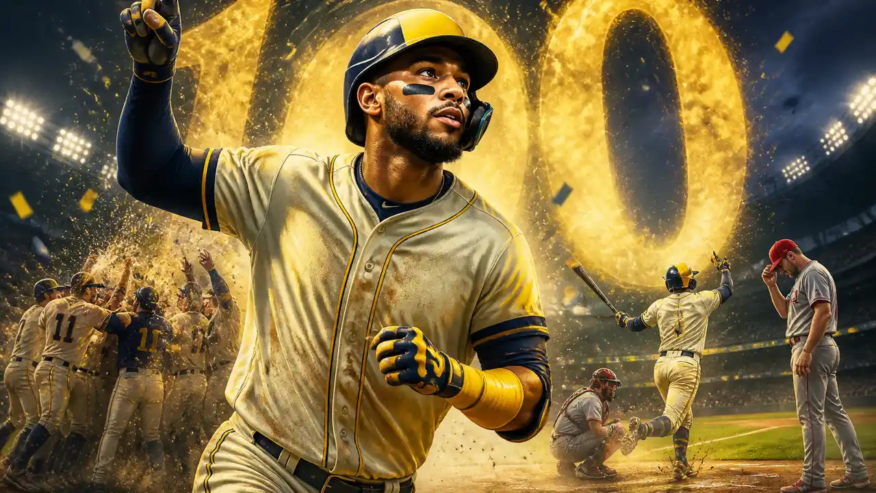 Brewers reach 100 wins for first time with Chourio-led rally against Phillies cover