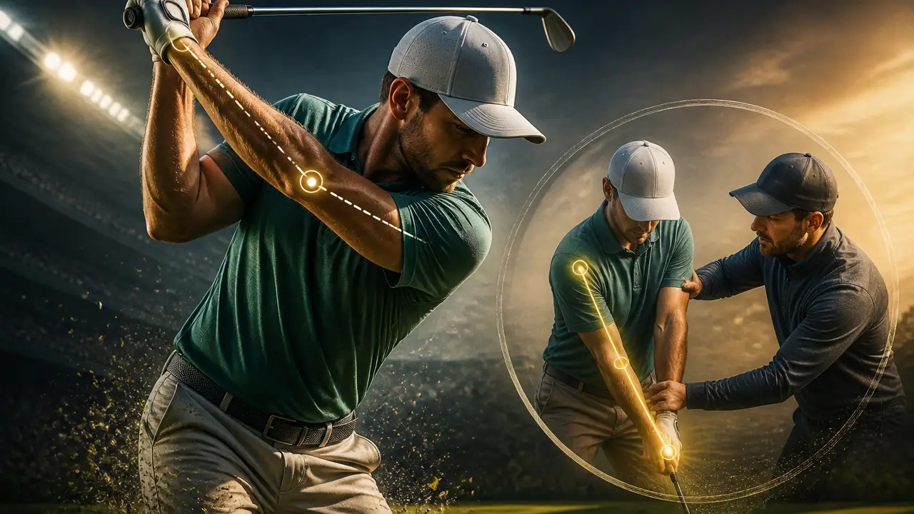 Golf IQ’s straight-arm question puts the other elbow in focus cover